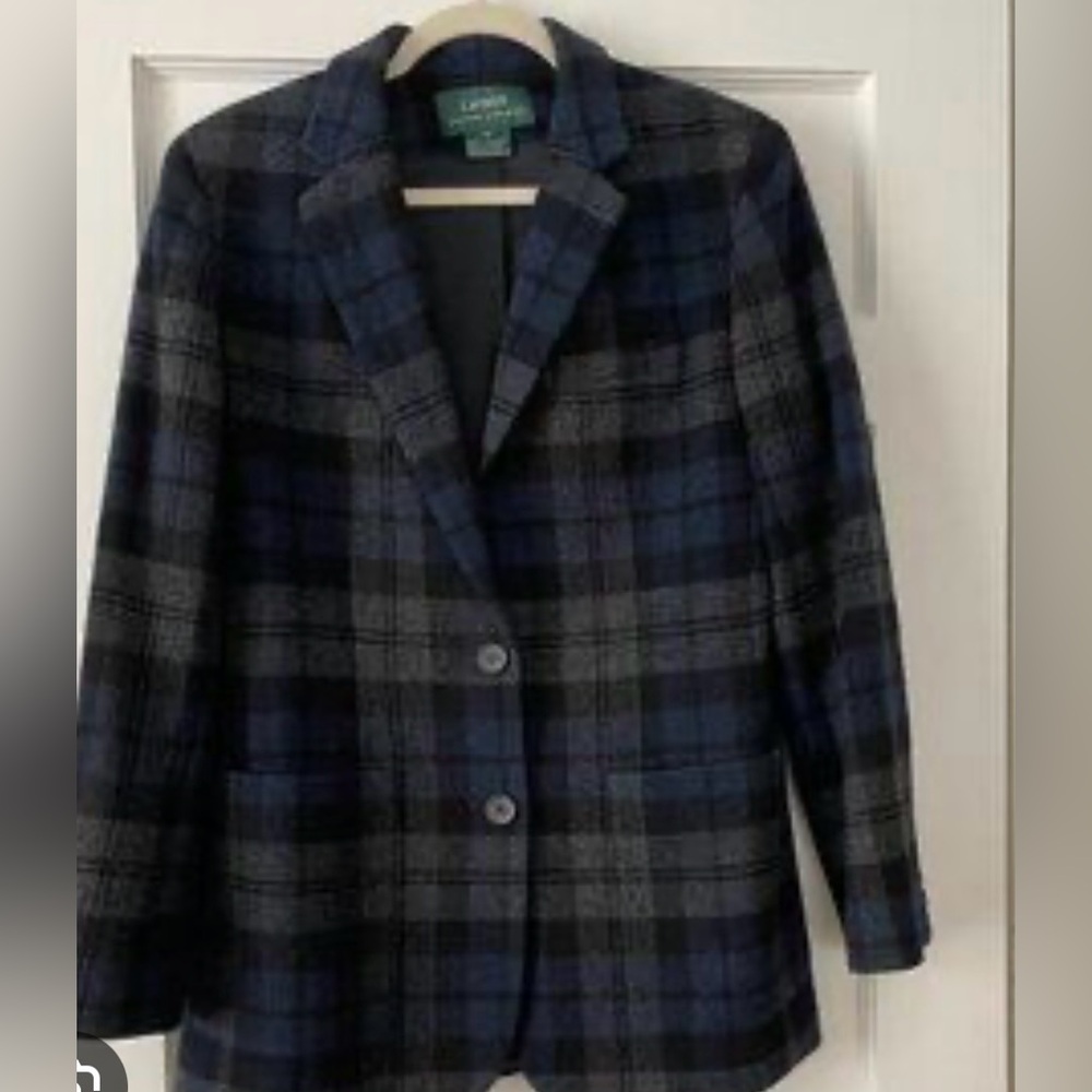 Ralph Lauren Blue and Gray Plaid Wool Blazer